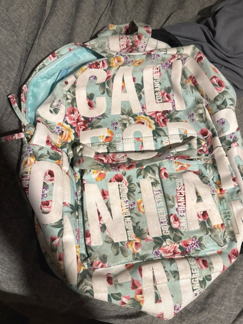 Robin Ruth Floral Mint Backpack with White Logo